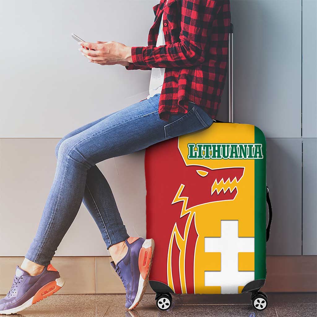 Lithuania Red Luggage Cover with Bold Vytis Cross Design and Tricolor Flag Accents TS04