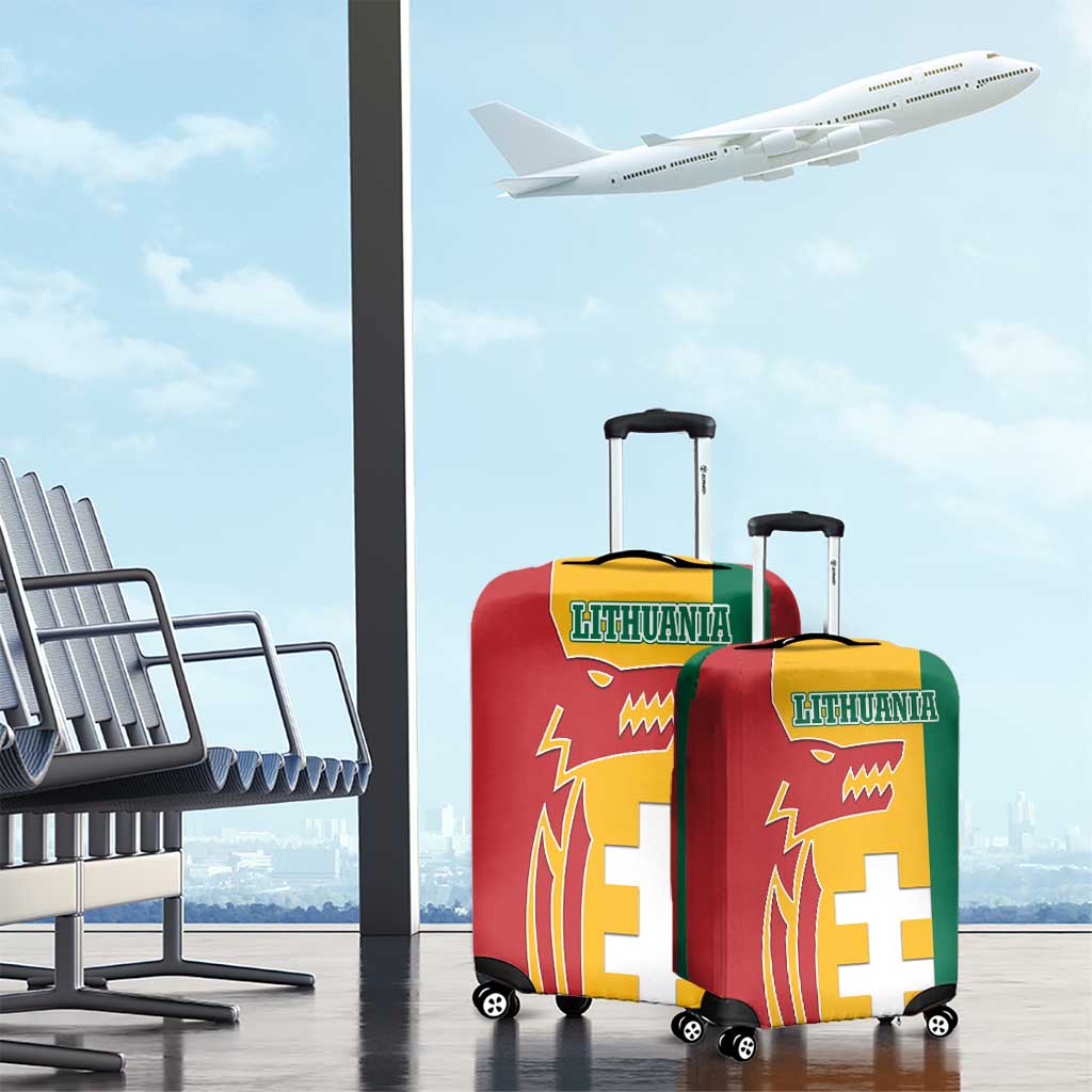 Lithuania Red Luggage Cover with Bold Vytis Cross Design and Tricolor Flag Accents TS04