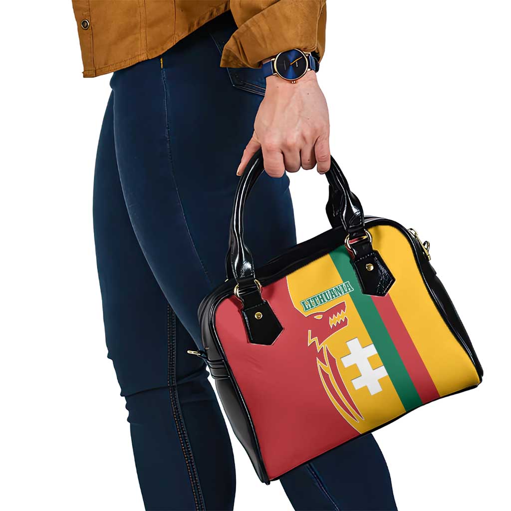 Lithuania Red Shoulder Handbag with Bold Vytis Cross Design and Tricolor Flag Accents TS04