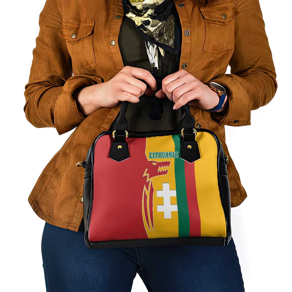 Lithuania Red Shoulder Handbag with Bold Vytis Cross Design and Tricolor Flag Accents TS04