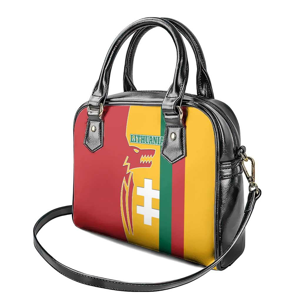 Lithuania Red Shoulder Handbag with Bold Vytis Cross Design and Tricolor Flag Accents TS04