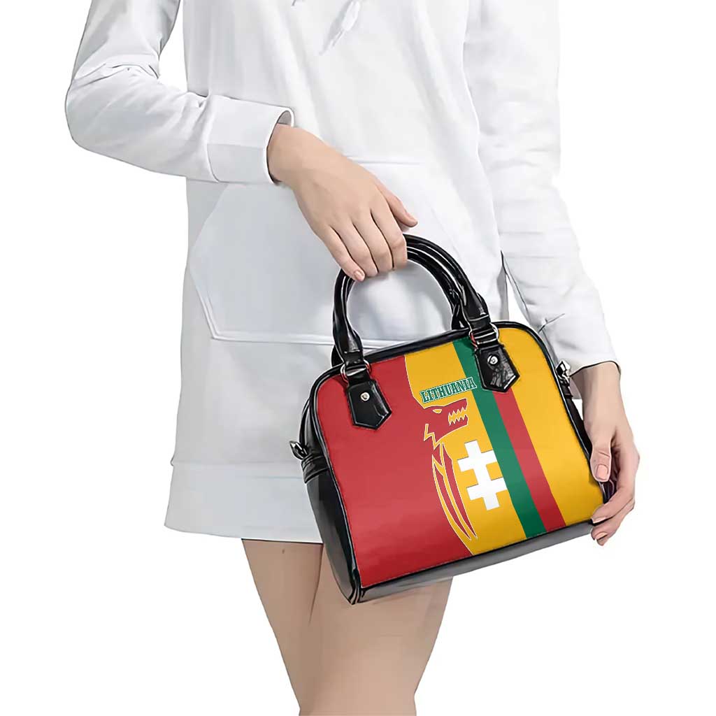 Lithuania Red Shoulder Handbag with Bold Vytis Cross Design and Tricolor Flag Accents TS04