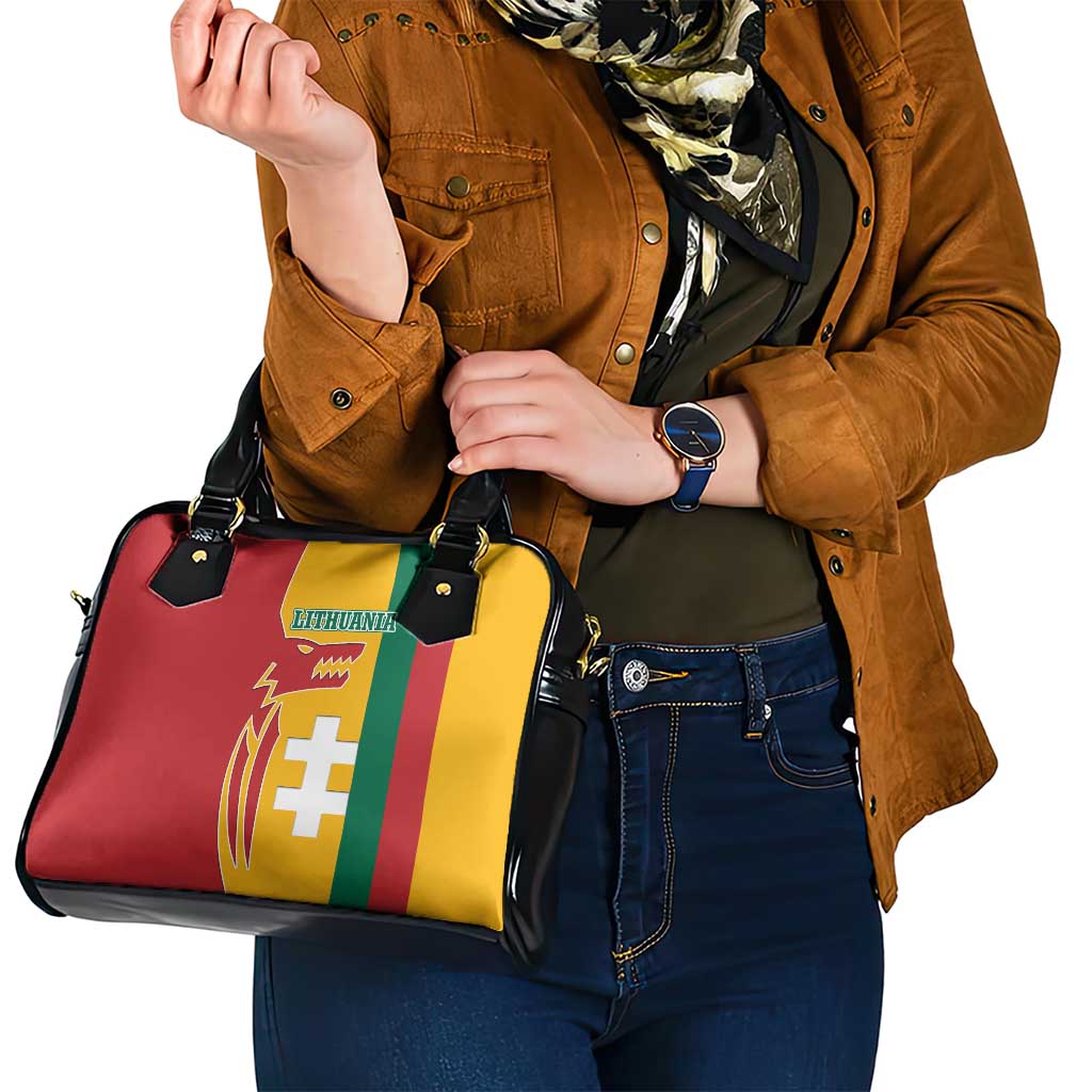 Lithuania Red Shoulder Handbag with Bold Vytis Cross Design and Tricolor Flag Accents TS04