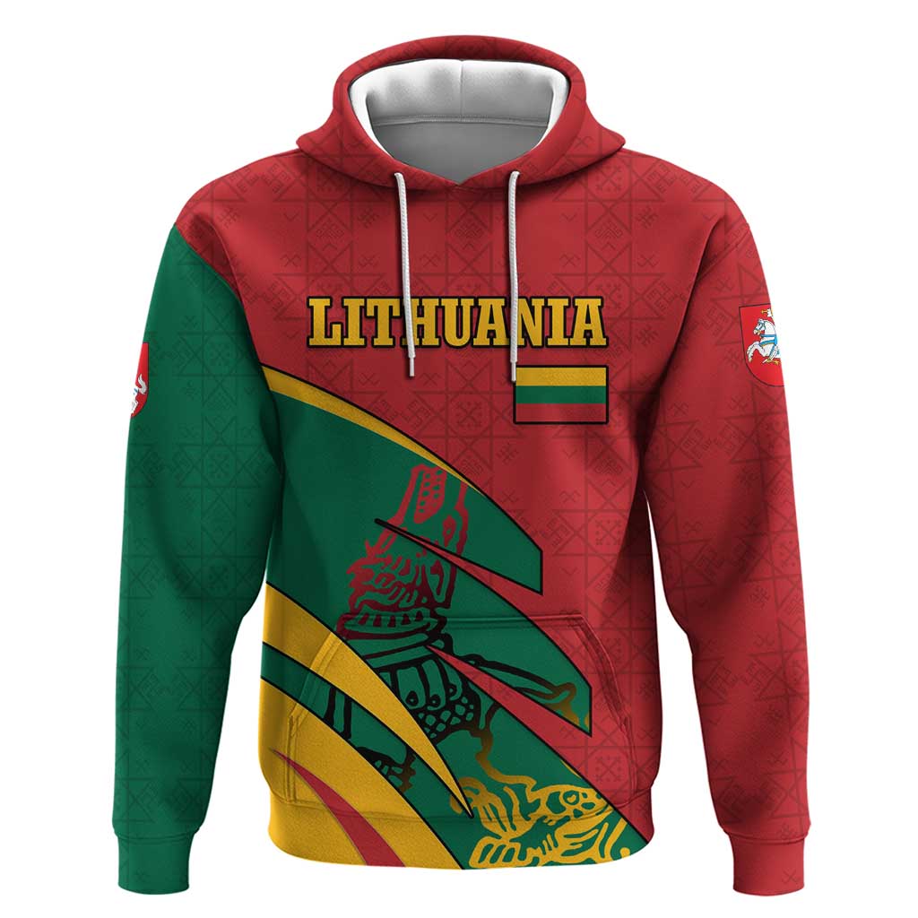 Lithuania Red and Green Hoodie with Knight and Dragon Claw Graphic and National Flag TS04