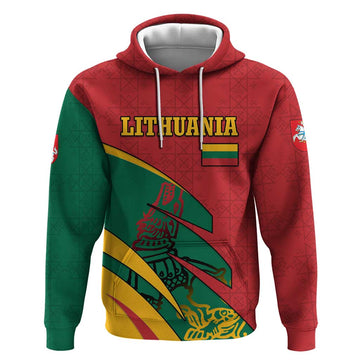 Lithuania Red and Green Hoodie with Knight and Dragon Claw Graphic and National Flag TS04