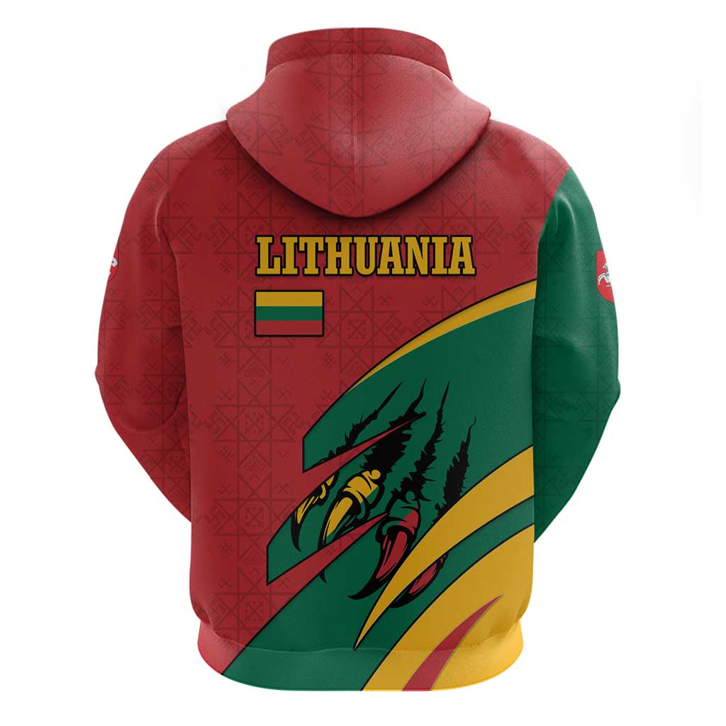 Lithuania Red and Green Hoodie with Knight and Dragon Claw Graphic and National Flag TS04