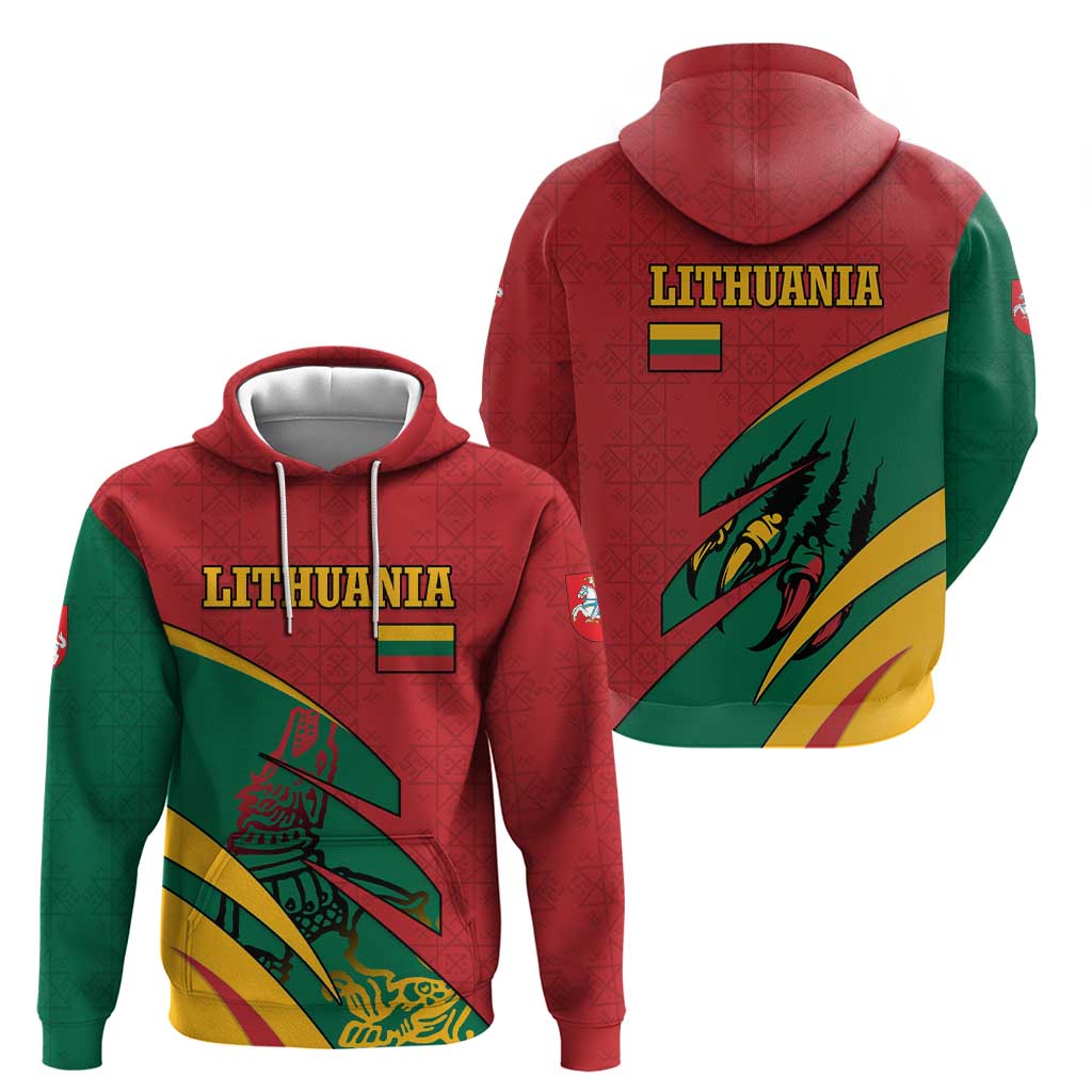 Lithuania Red and Green Hoodie with Knight and Dragon Claw Graphic and National Flag TS04