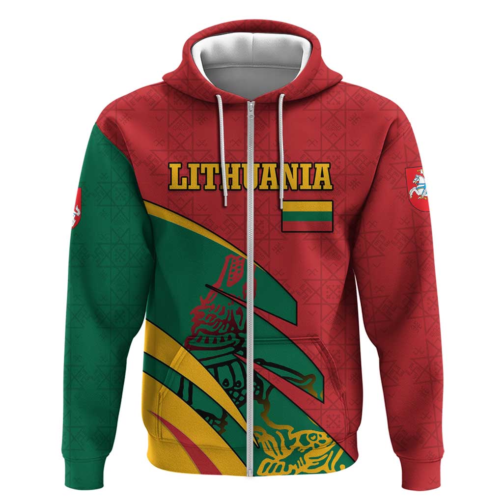 Lithuania Red and Green Hoodie with Knight and Dragon Claw Graphic and National Flag TS04