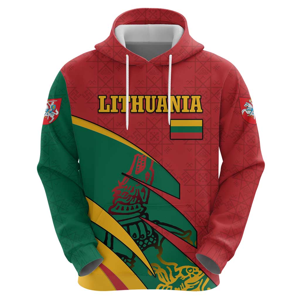 Lithuania Red and Green Hoodie with Knight and Dragon Claw Graphic and National Flag TS04