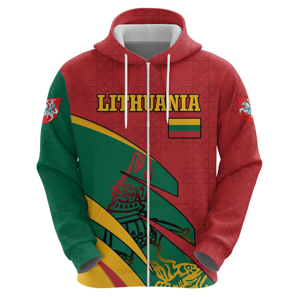 Lithuania Red and Green Hoodie with Knight and Dragon Claw Graphic and National Flag TS04