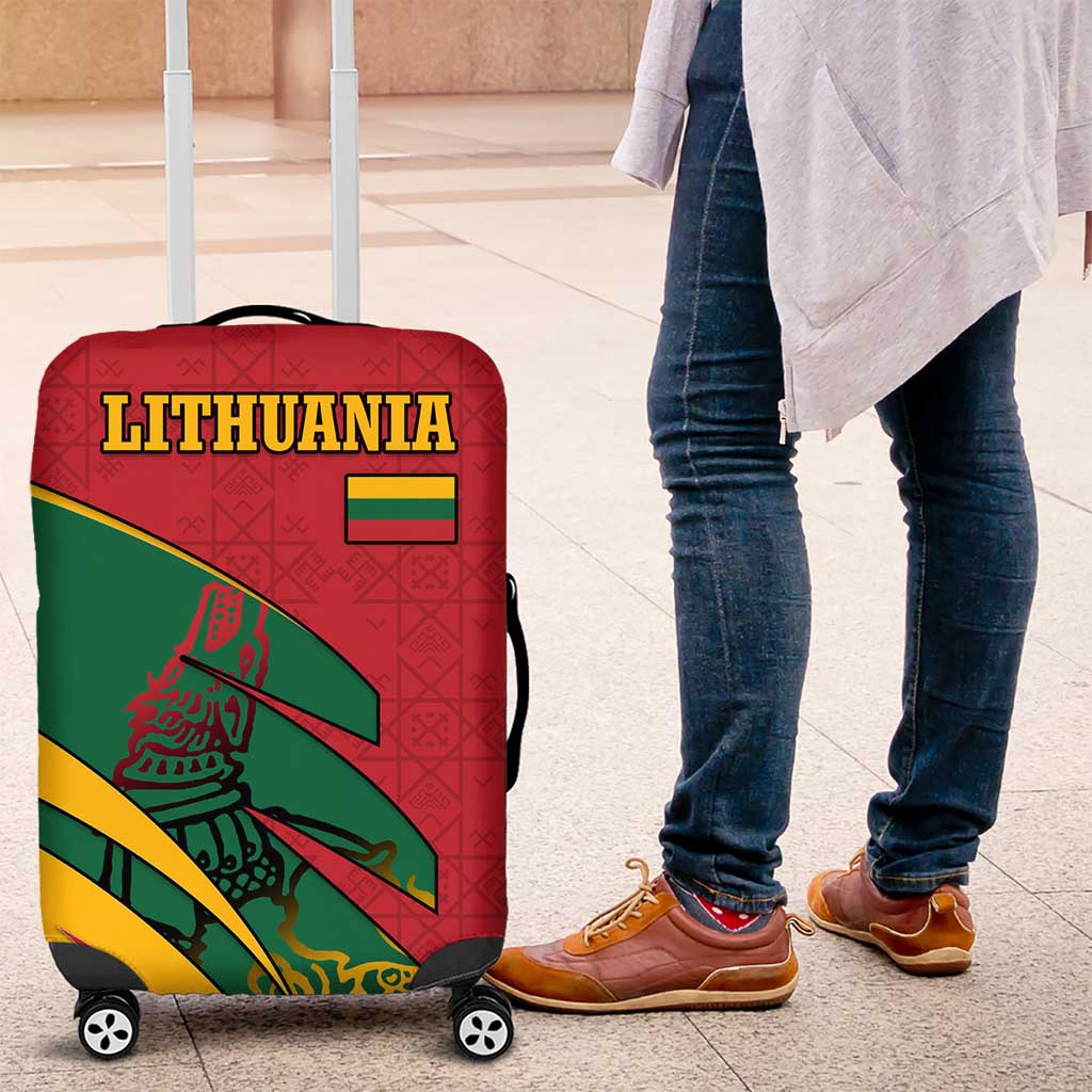 Lithuania Red and Green Luggage Cover with Knight and Dragon Claw Graphic and National Flag TS04