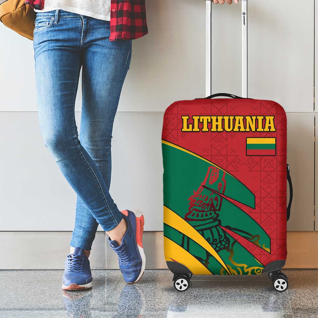 Lithuania Red and Green Luggage Cover with Knight and Dragon Claw Graphic and National Flag TS04