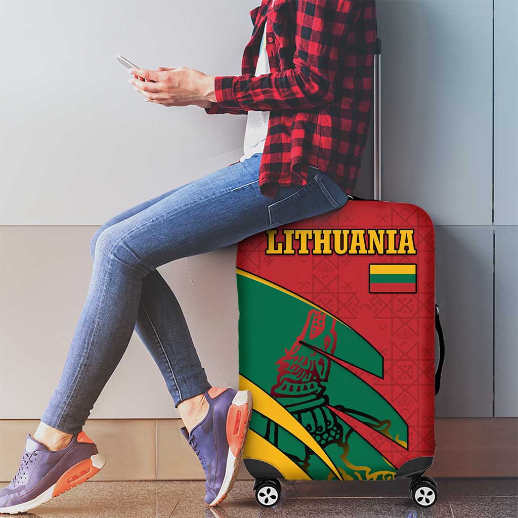 Lithuania Red and Green Luggage Cover with Knight and Dragon Claw Graphic and National Flag TS04