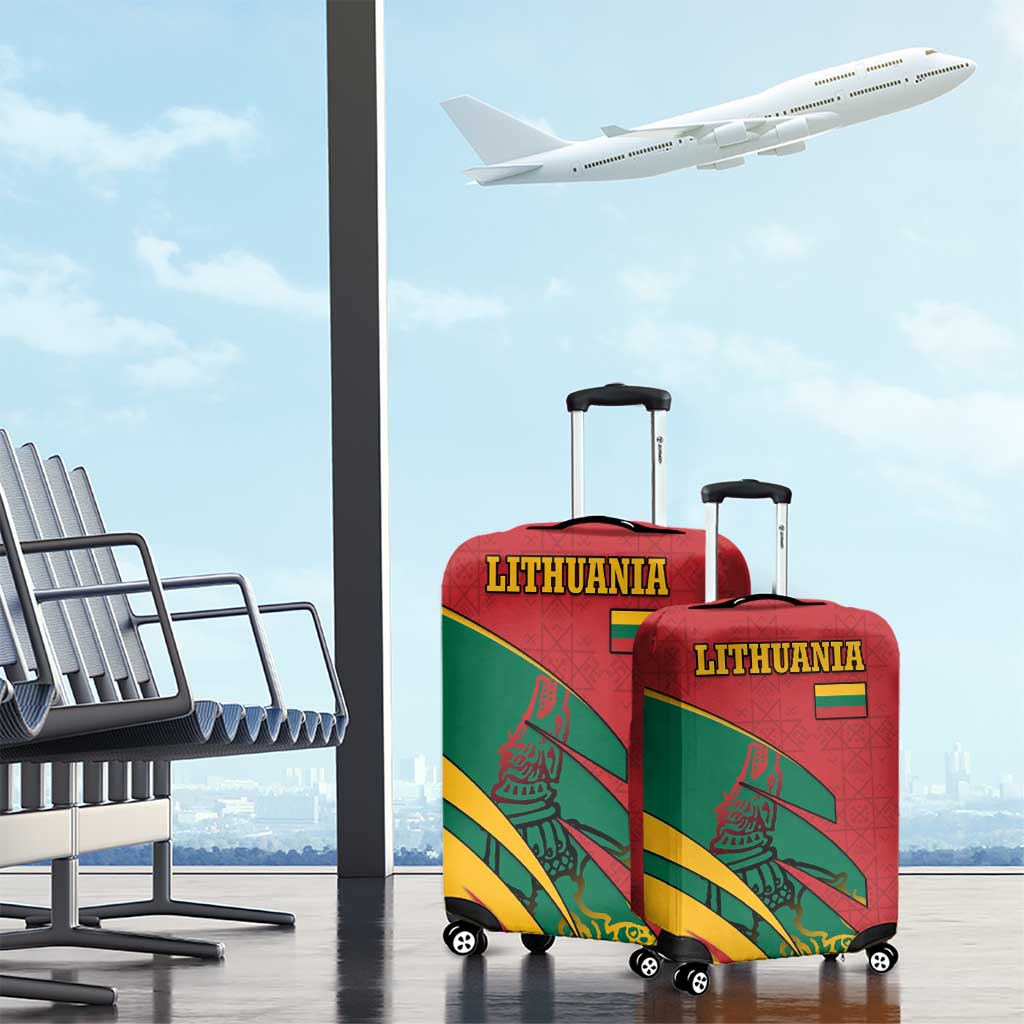 Lithuania Red and Green Luggage Cover with Knight and Dragon Claw Graphic and National Flag TS04