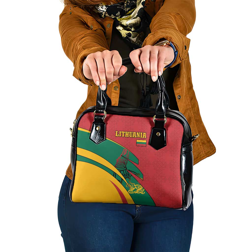 Lithuania Red and Green Shoulder Handbag with Knight and Dragon Claw Graphic and National Flag TS04