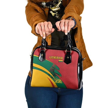 Lithuania Red and Green Shoulder Handbag with Knight and Dragon Claw Graphic and National Flag TS04