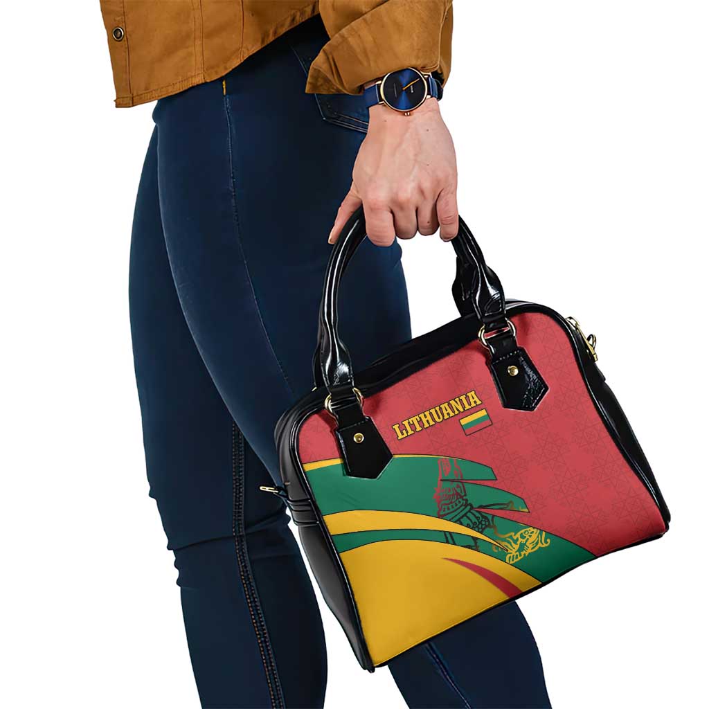 Lithuania Red and Green Shoulder Handbag with Knight and Dragon Claw Graphic and National Flag TS04