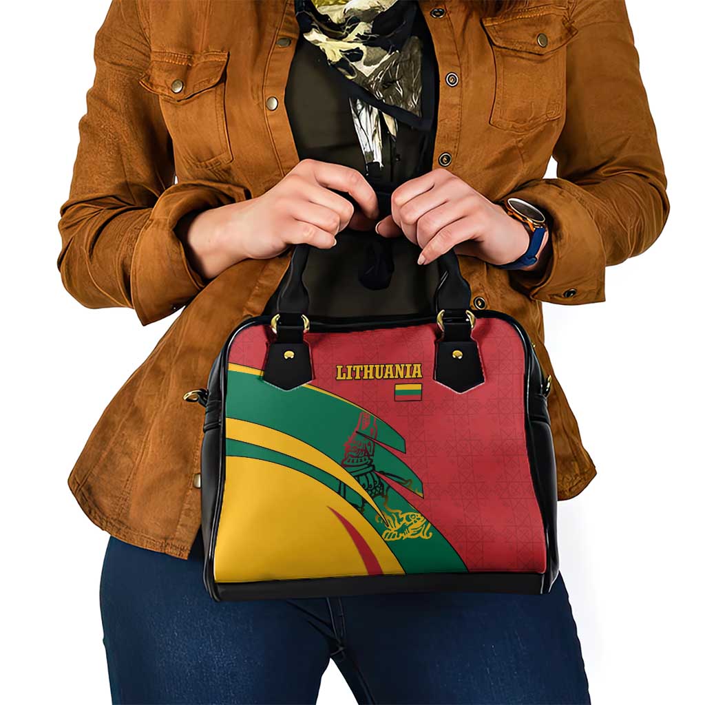 Lithuania Red and Green Shoulder Handbag with Knight and Dragon Claw Graphic and National Flag TS04
