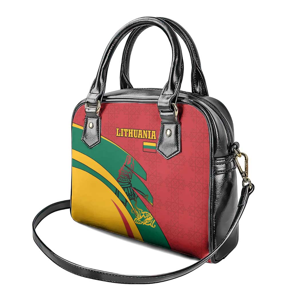 Lithuania Red and Green Shoulder Handbag with Knight and Dragon Claw Graphic and National Flag TS04