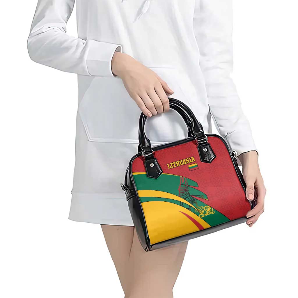 Lithuania Red and Green Shoulder Handbag with Knight and Dragon Claw Graphic and National Flag TS04