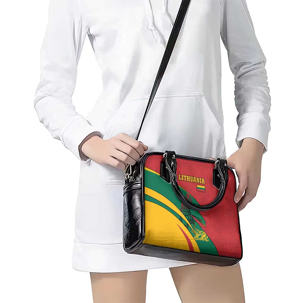 Lithuania Red and Green Shoulder Handbag with Knight and Dragon Claw Graphic and National Flag TS04