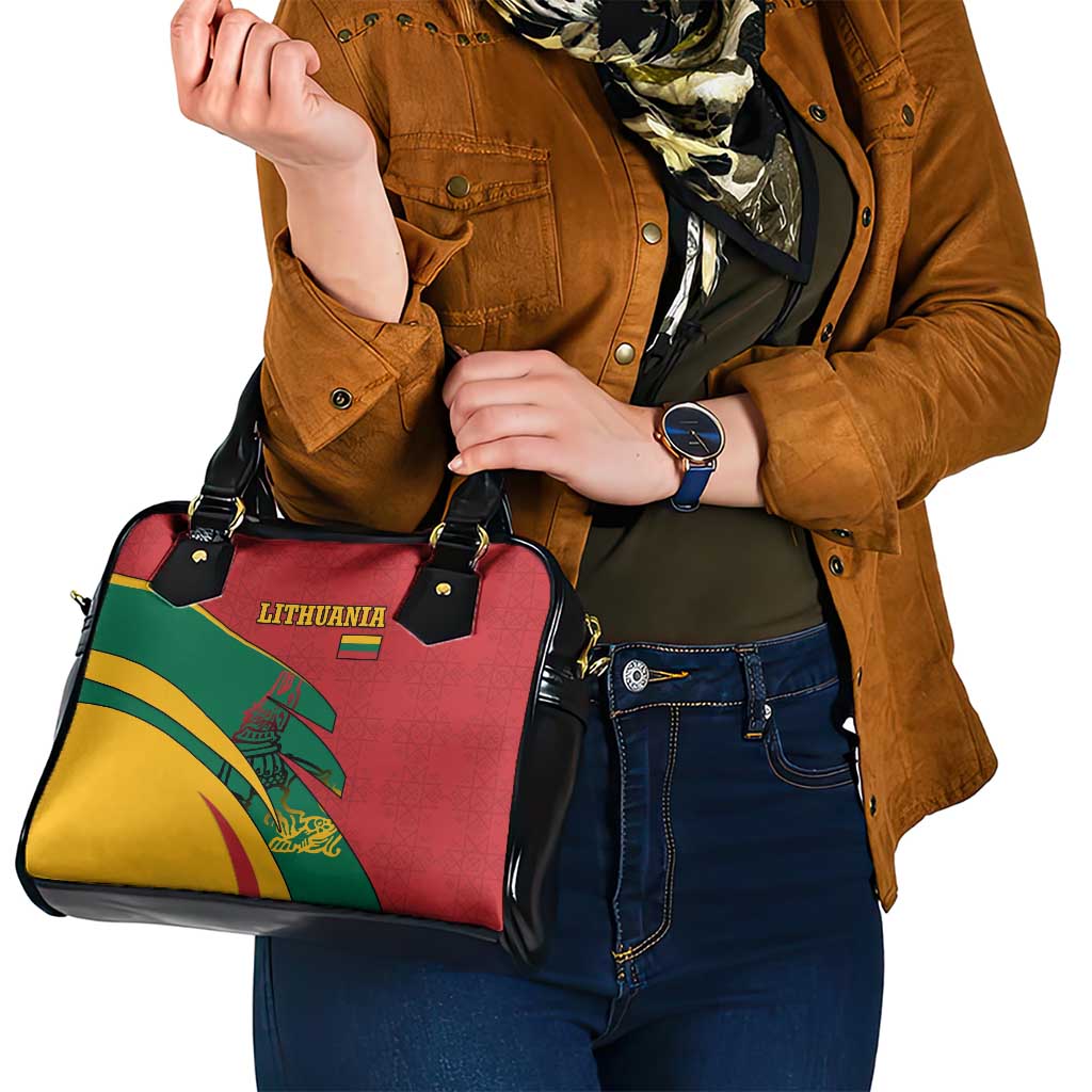 Lithuania Red and Green Shoulder Handbag with Knight and Dragon Claw Graphic and National Flag TS04
