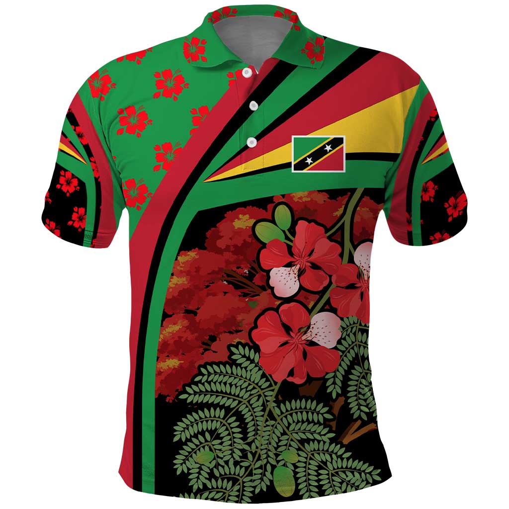 Saint Kitts and Nevis Polo Shirt with Flag Colors and Tropical Island Design TS04
