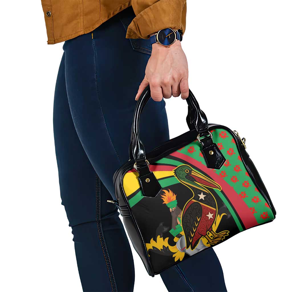 Saint Kitts and Nevis Shoulder Handbag with Flag Colors and Tropical Island Design TS04