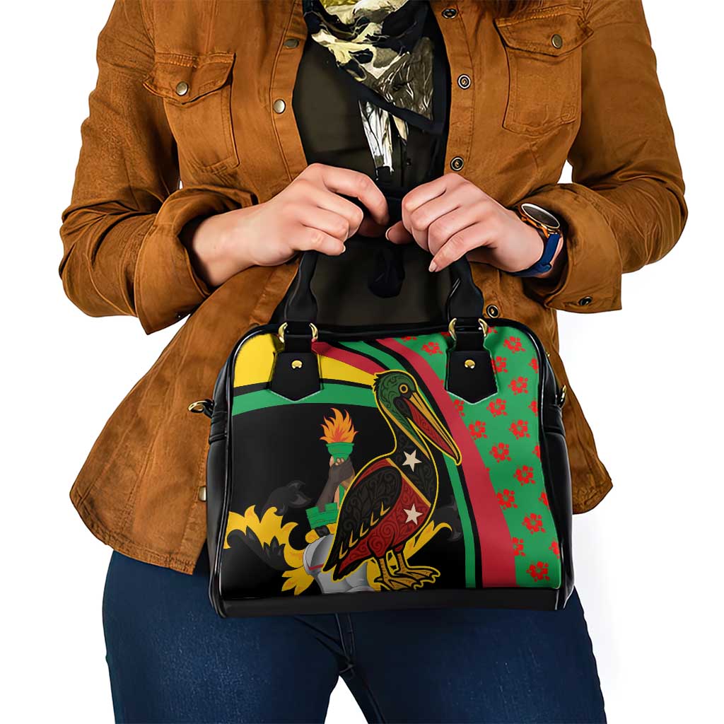 Saint Kitts and Nevis Shoulder Handbag with Flag Colors and Tropical Island Design TS04