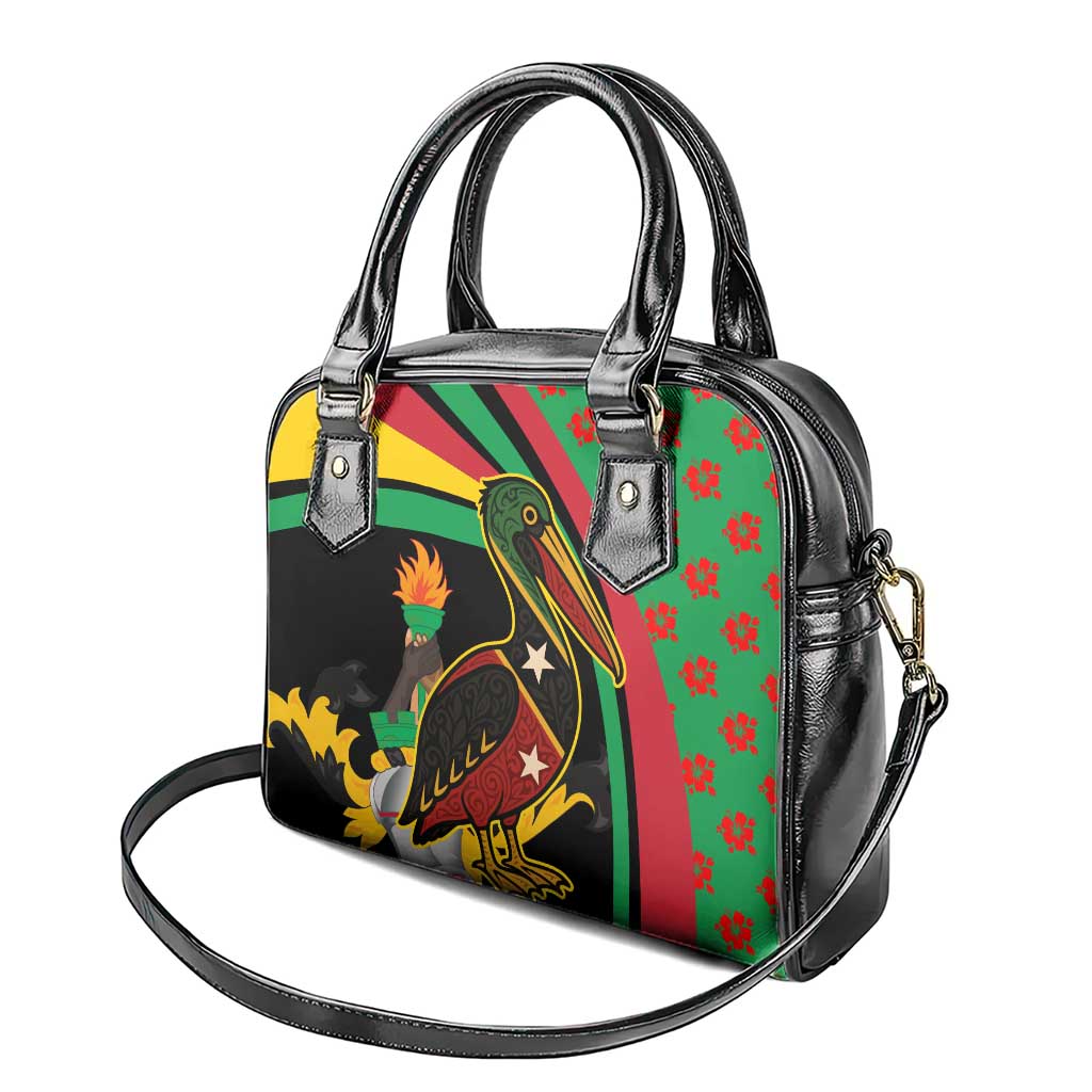Saint Kitts and Nevis Shoulder Handbag with Flag Colors and Tropical Island Design TS04