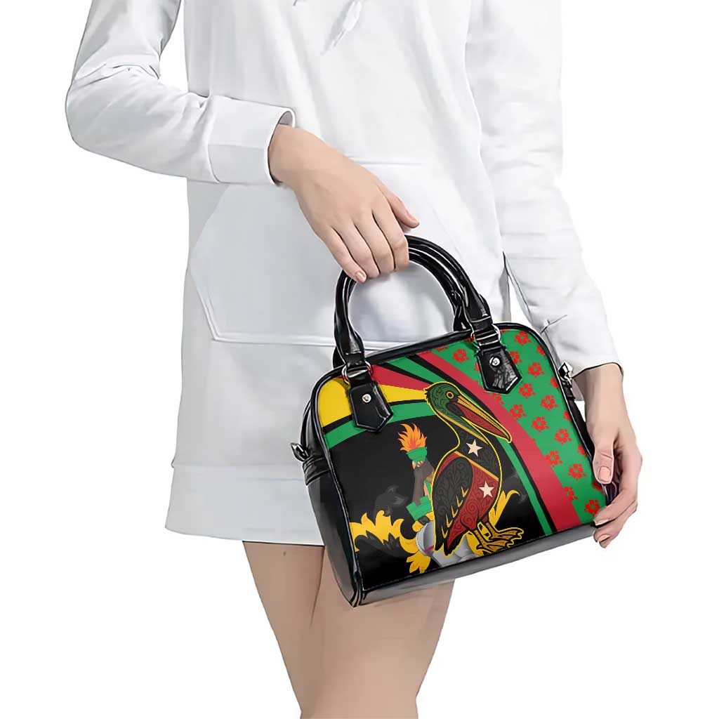 Saint Kitts and Nevis Shoulder Handbag with Flag Colors and Tropical Island Design TS04