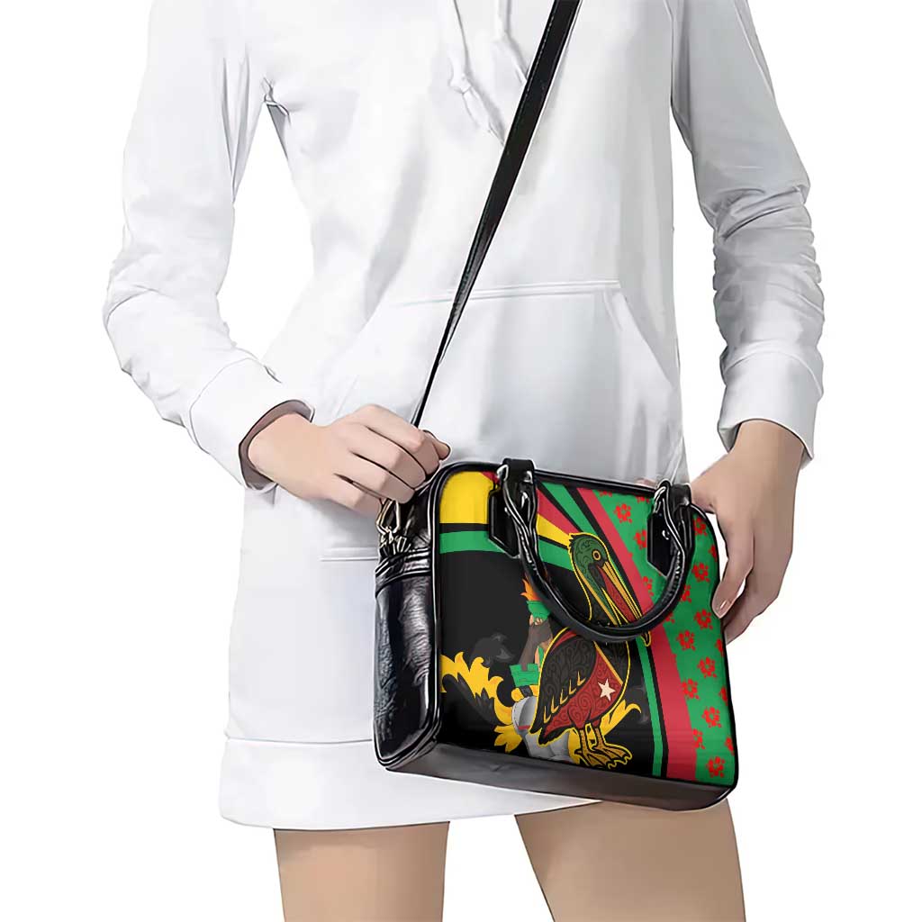 Saint Kitts and Nevis Shoulder Handbag with Flag Colors and Tropical Island Design TS04
