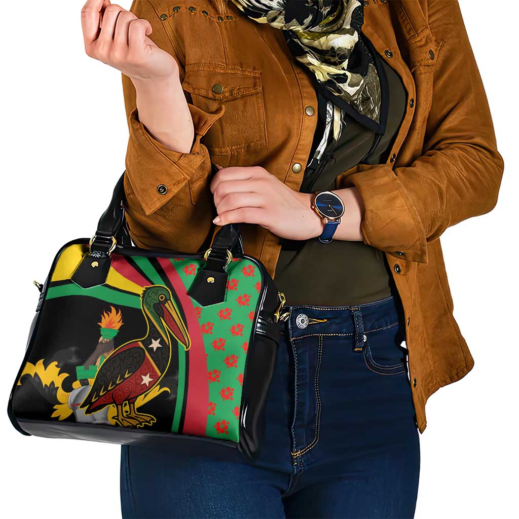 Saint Kitts and Nevis Shoulder Handbag with Flag Colors and Tropical Island Design TS04