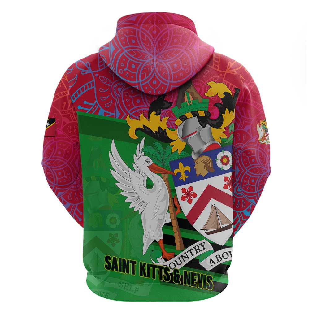 Saint Kitts and Nevis Apparel Hoodie with National Coat of Arms and Cannon Graphic in Red and Green Cultural Pattern Design TS04