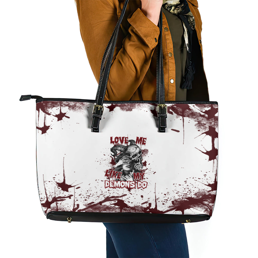 Love Me Like My Demons Do Skull Leather Tote Bag TS04