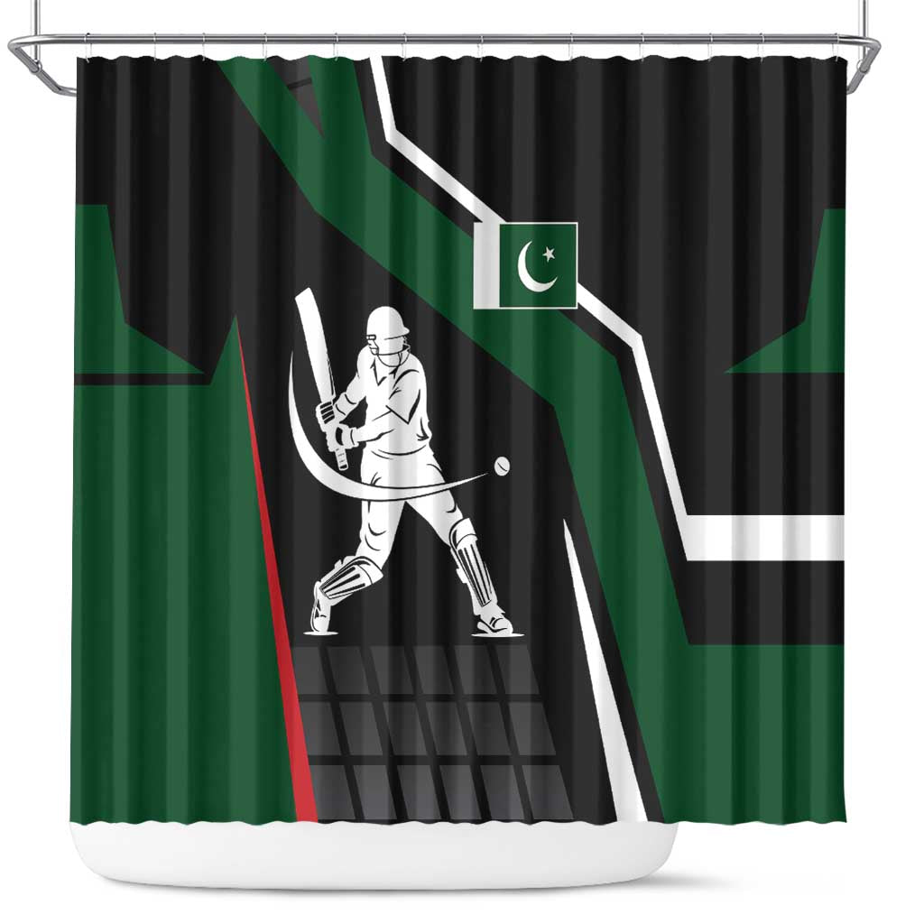 Pakistan Cricket Shower Curtain Sporty Style with Flag Colors & Player Illustration TS04