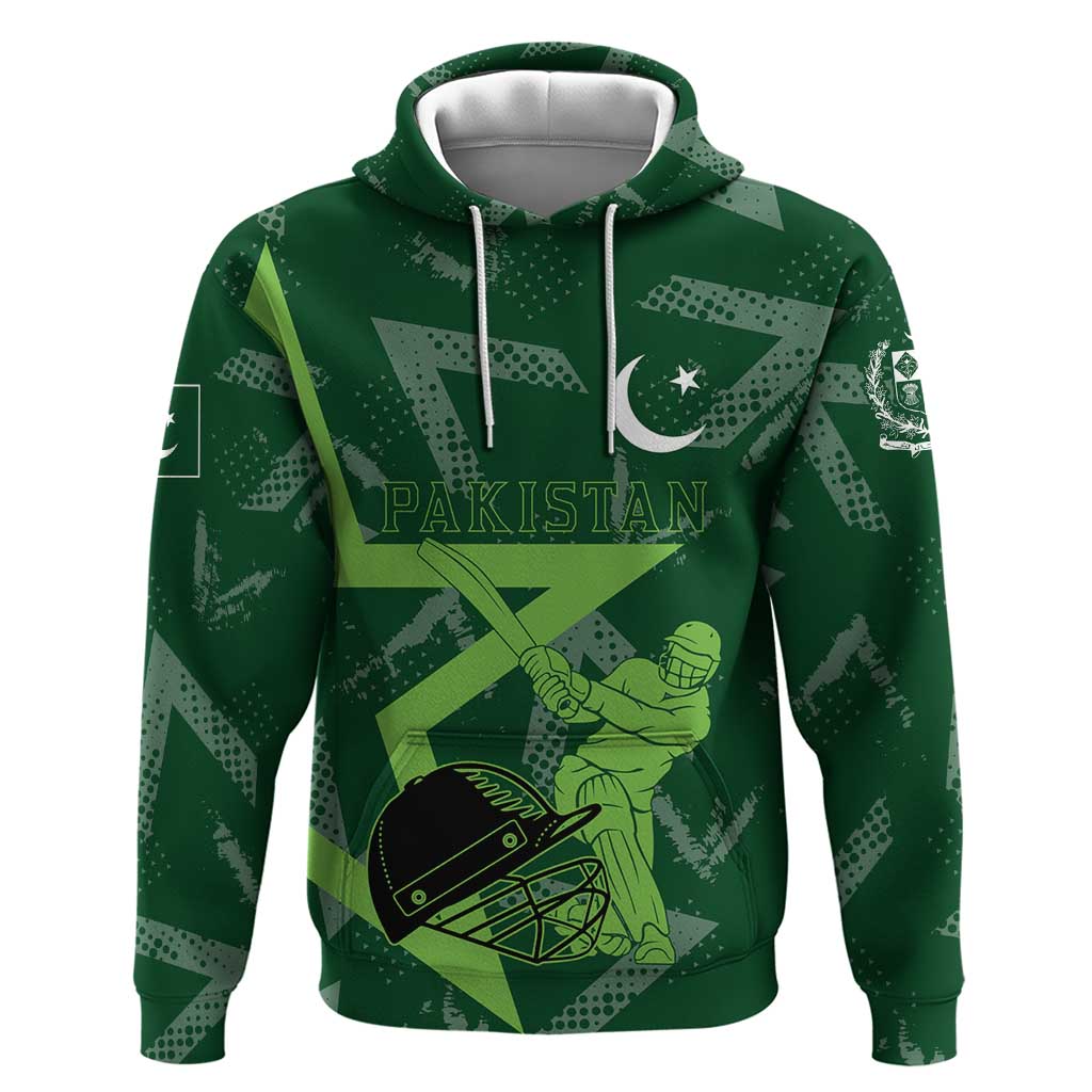 Pakistan Cricket Hoodie Sporty Style with Flag Stars & Player Illustration TS04