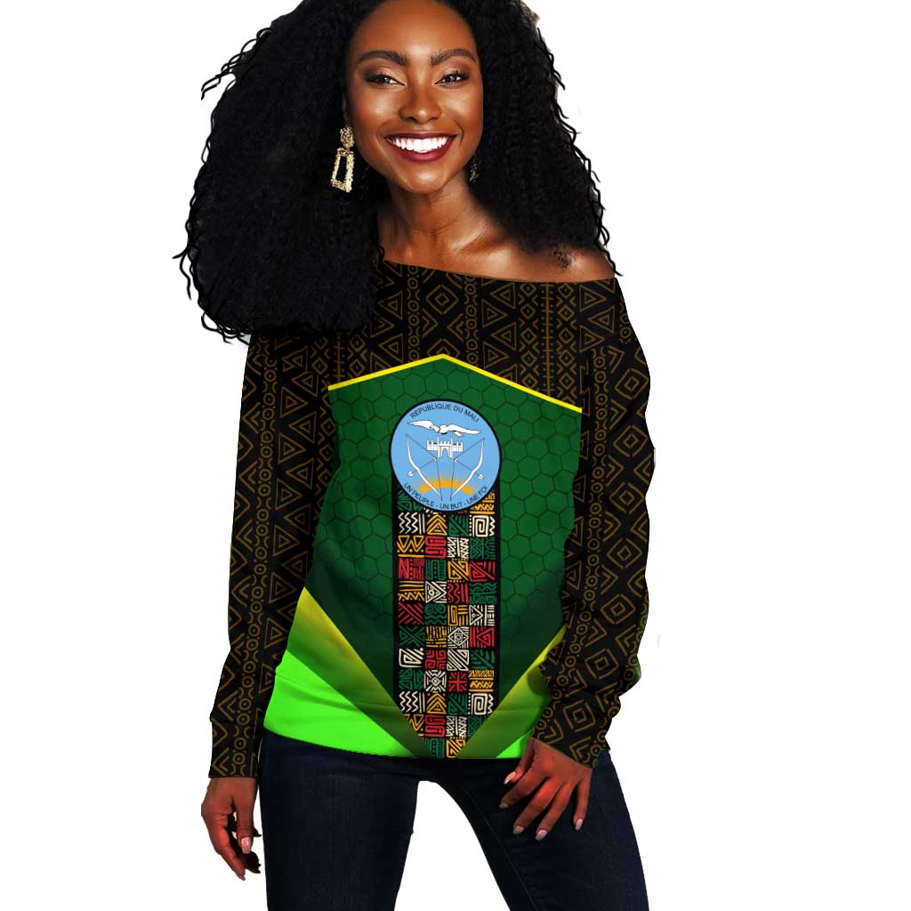 Mali Map Off Shoulder Sweater Vulture in Gliding Flight - African Patterns Design TS04