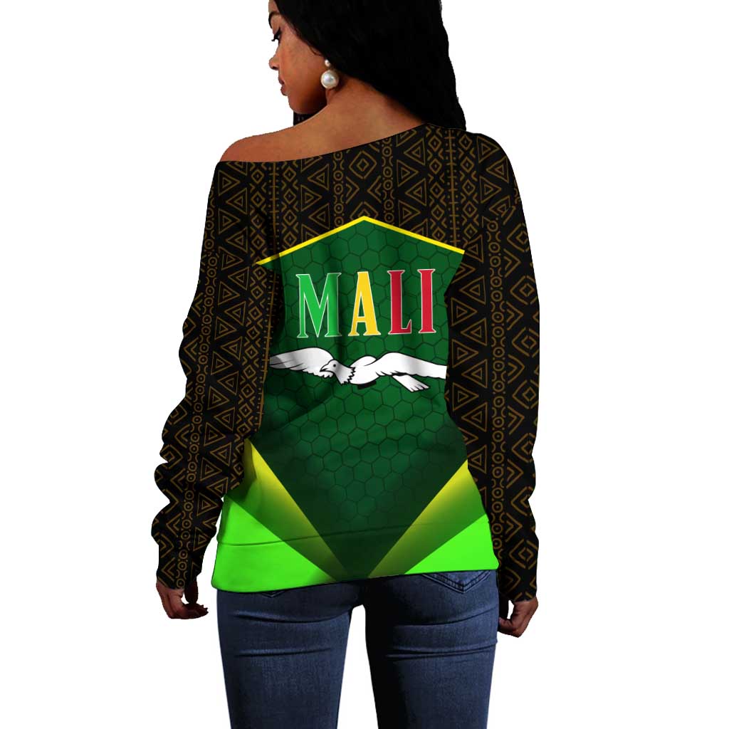 Mali Map Off Shoulder Sweater Vulture in Gliding Flight - African Patterns Design TS04