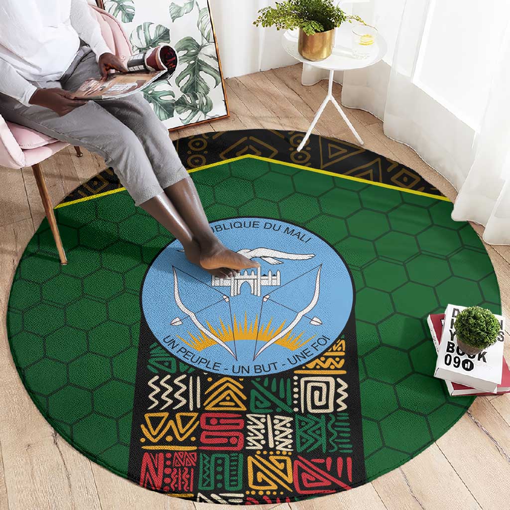 Mali Map Round Carpet Vulture in Gliding Flight - African Patterns Design TS04