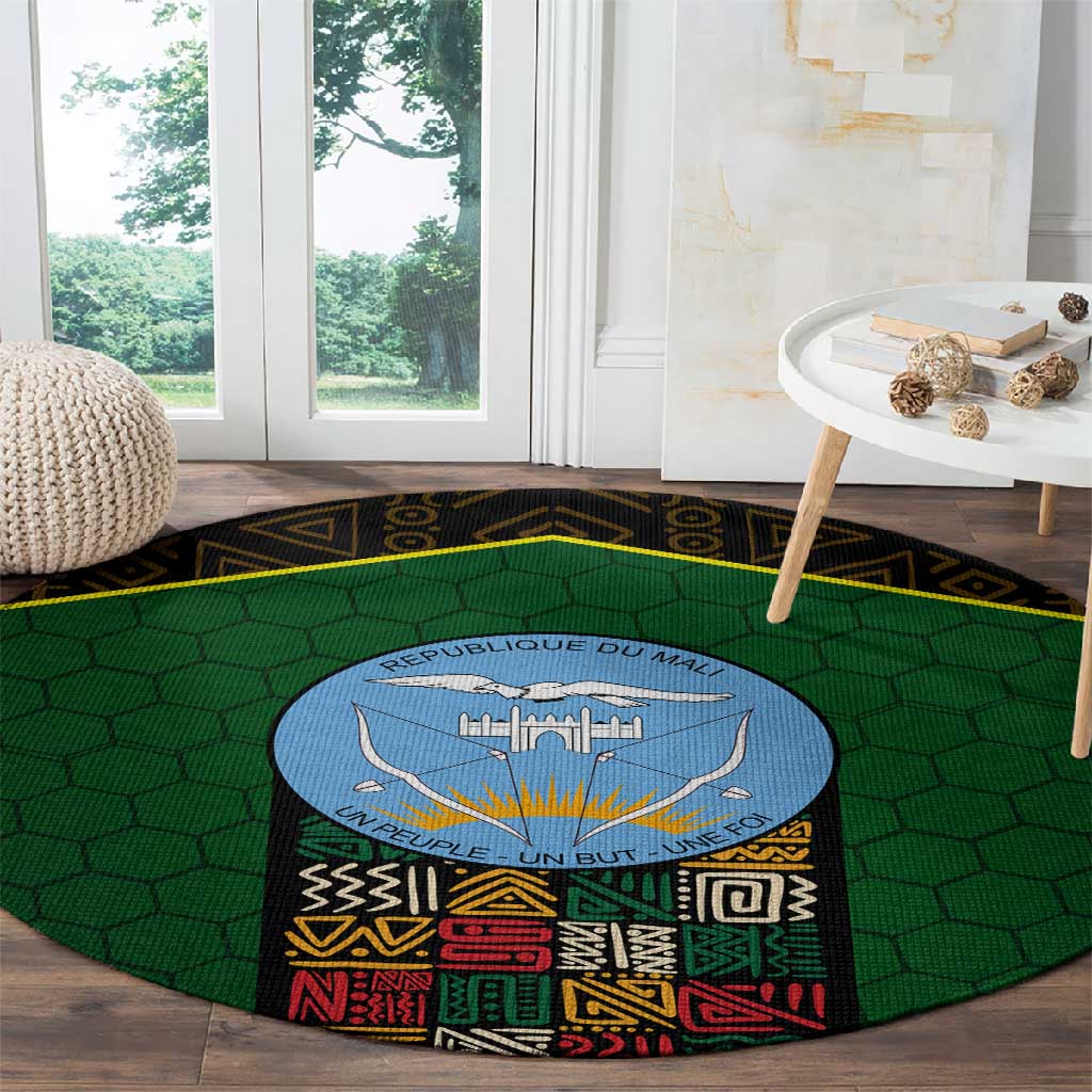 Mali Map Round Carpet Vulture in Gliding Flight - African Patterns Design TS04
