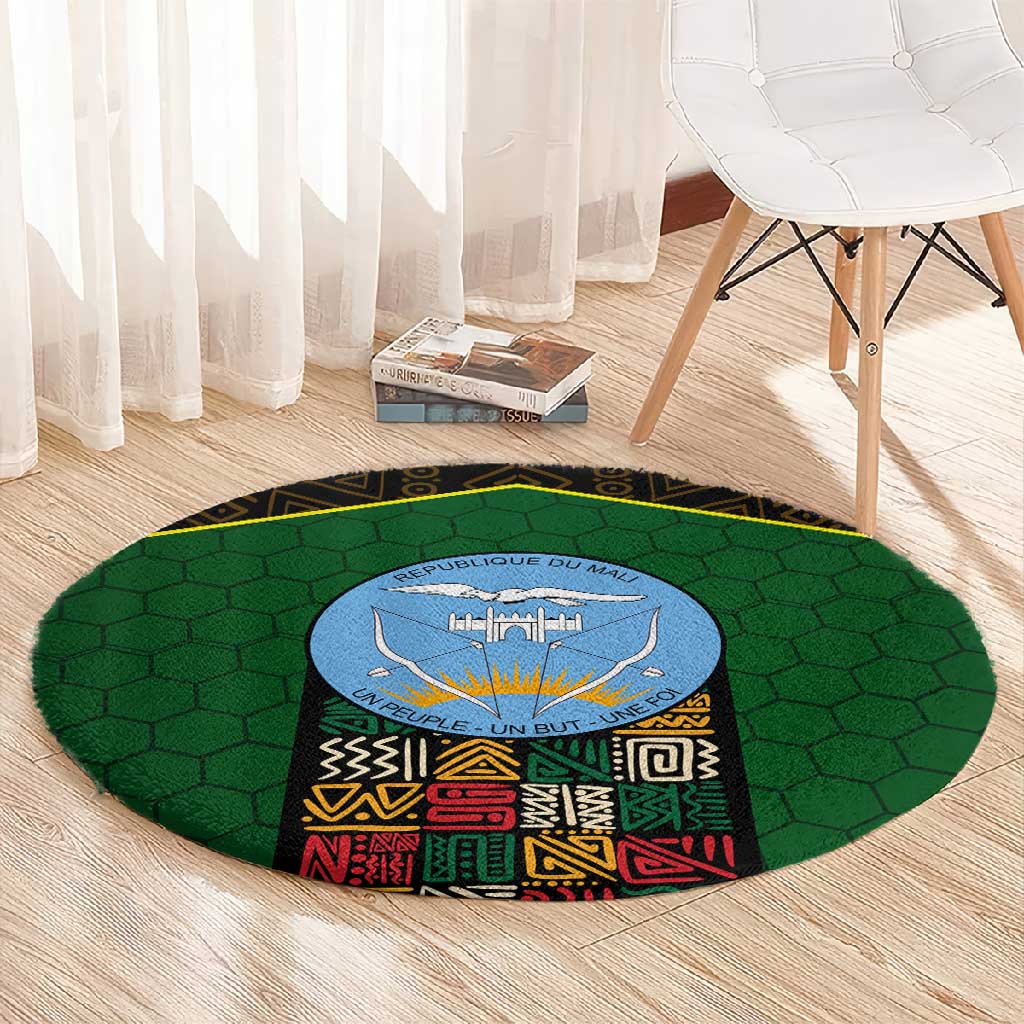 Mali Map Round Carpet Vulture in Gliding Flight - African Patterns Design TS04