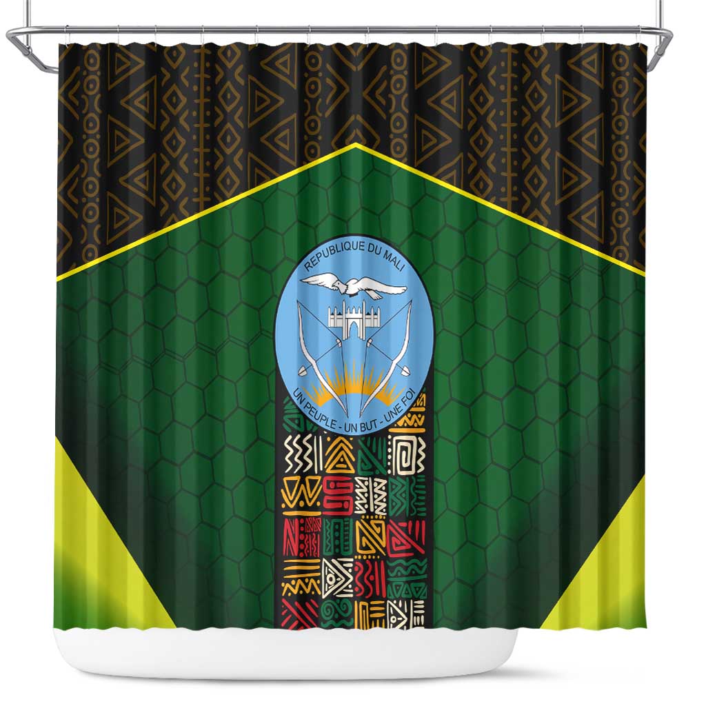 Mali Map Shower Curtain National Emblem & Cultural Pattern Design TS04
