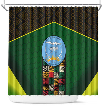 Mali Map Shower Curtain National Emblem & Cultural Pattern Design TS04