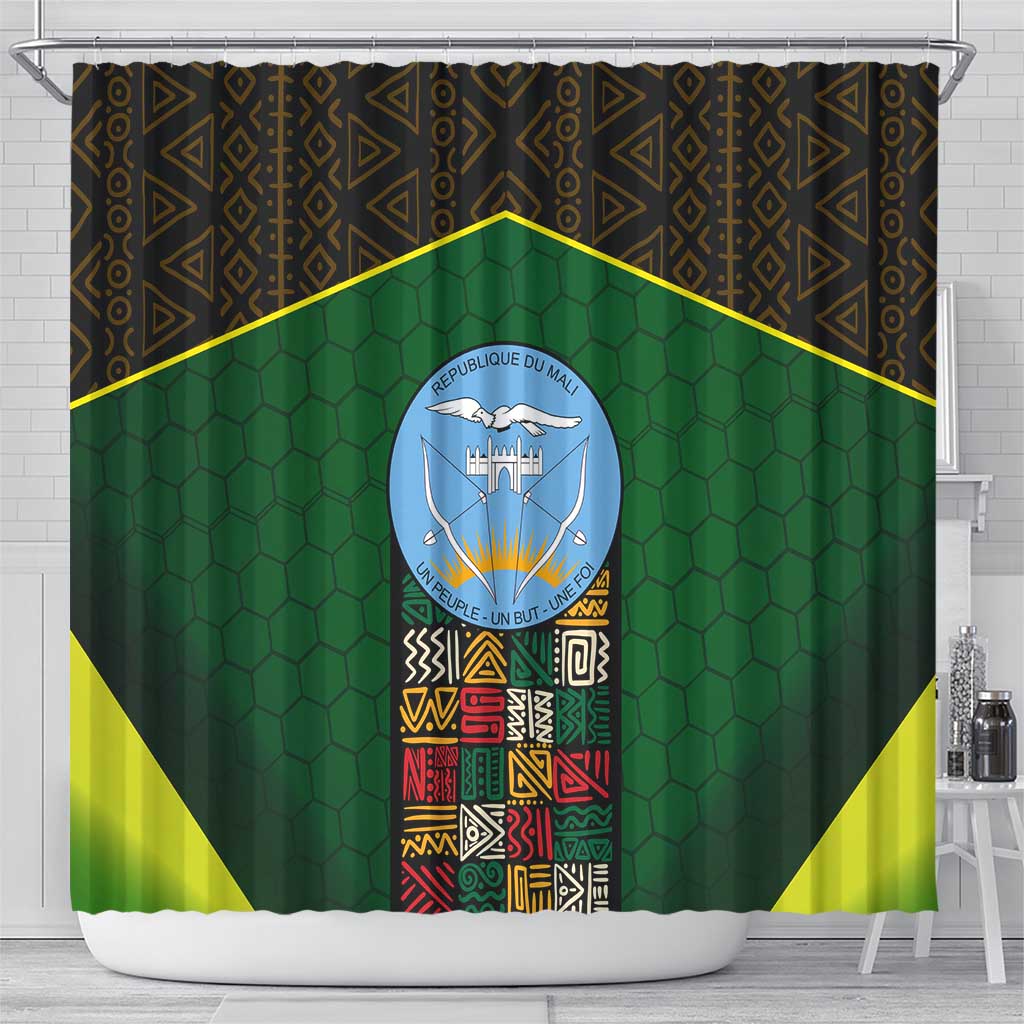 Mali Map Shower Curtain National Emblem & Cultural Pattern Design TS04