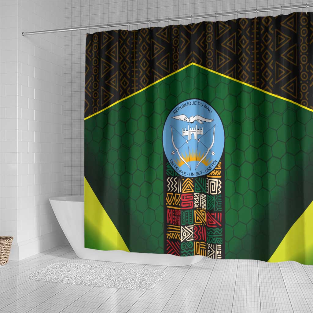 Mali Map Shower Curtain National Emblem & Cultural Pattern Design TS04
