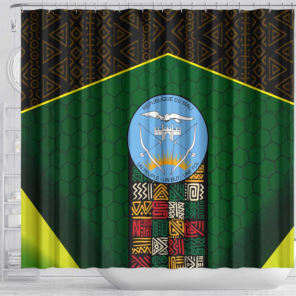 Mali Map Shower Curtain National Emblem & Cultural Pattern Design TS04