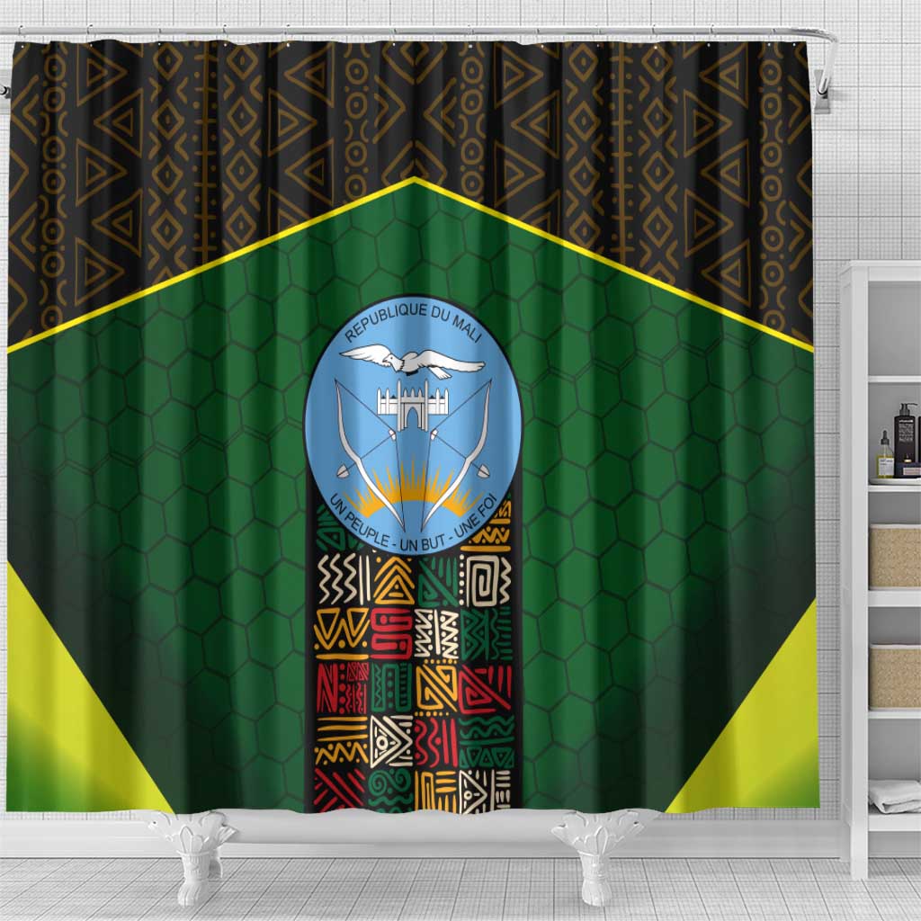 Mali Map Shower Curtain National Emblem & Cultural Pattern Design TS04