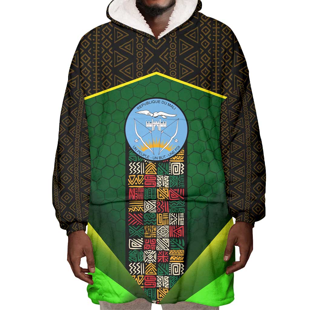 Mali Map Wearable Blanket Hoodie Vulture in Gliding Flight - African Patterns Design TS04