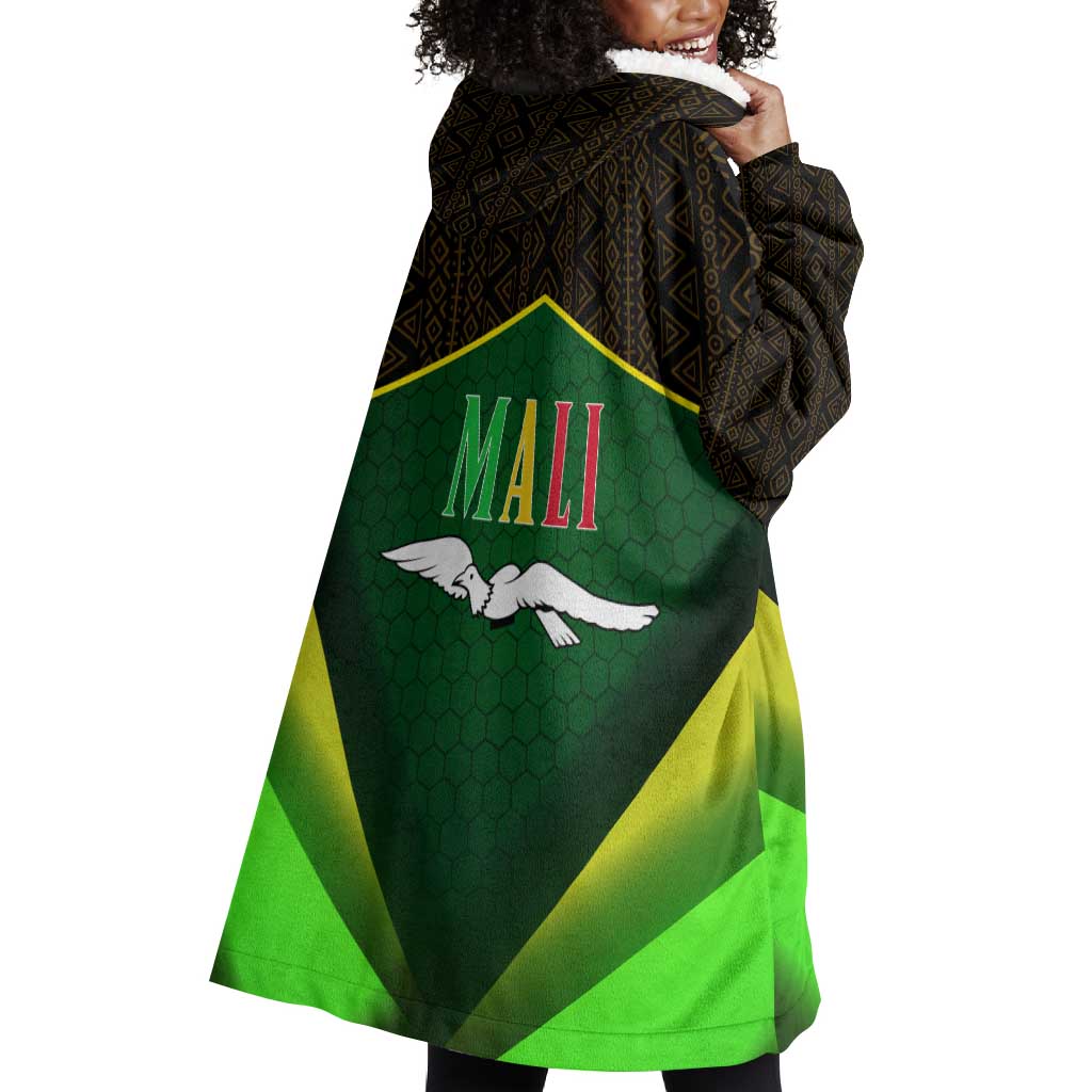 Mali Map Wearable Blanket Hoodie Vulture in Gliding Flight - African Patterns Design TS04